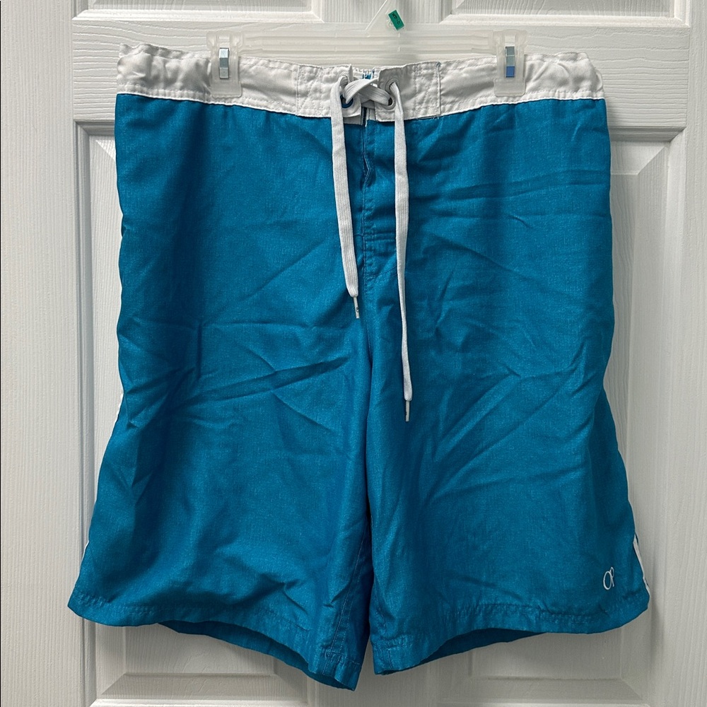 Ocean Pacific Men's Teal Blue‎ Swim Trunks with White Waistband